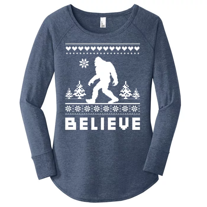 Bigfoot Believe Ugly Christmas Sweater Sasquatch Women's Perfect Tri Tunic Long Sleeve Shirt