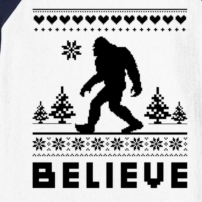 Bigfoot Believe Ugly Christmas Sweater Sasquatch Baseball Sleeve Shirt