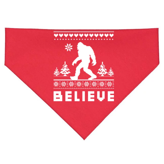 Bigfoot Believe Ugly Christmas Sweater Sasquatch USA-Made Doggie Bandana