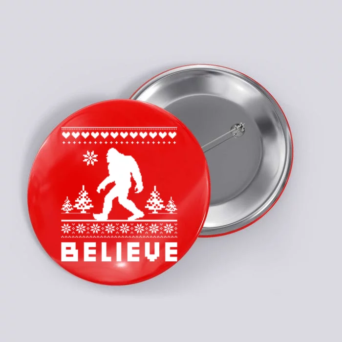 Bigfoot Believe Ugly Christmas Sweater Sasquatch Button