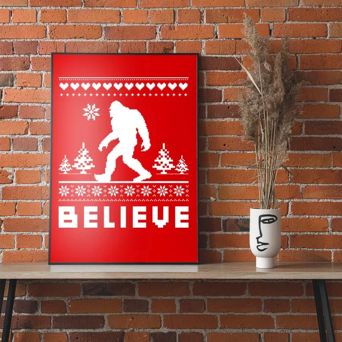 Bigfoot Believe Ugly Christmas Sweater Sasquatch Poster