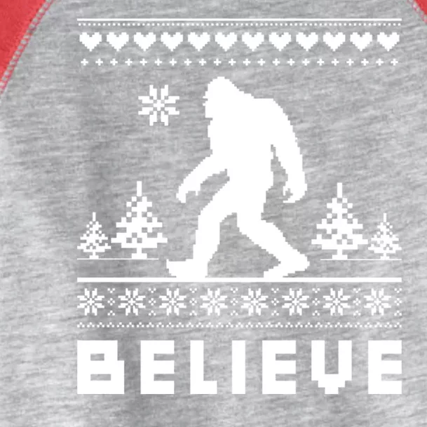 Bigfoot Believe Ugly Christmas Sweater Sasquatch Toddler Fine Jersey T-Shirt