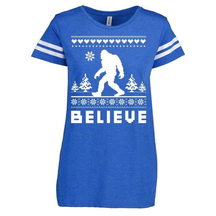 Bigfoot Believe Ugly Christmas Sweater Sasquatch Enza Ladies Jersey Football T-Shirt