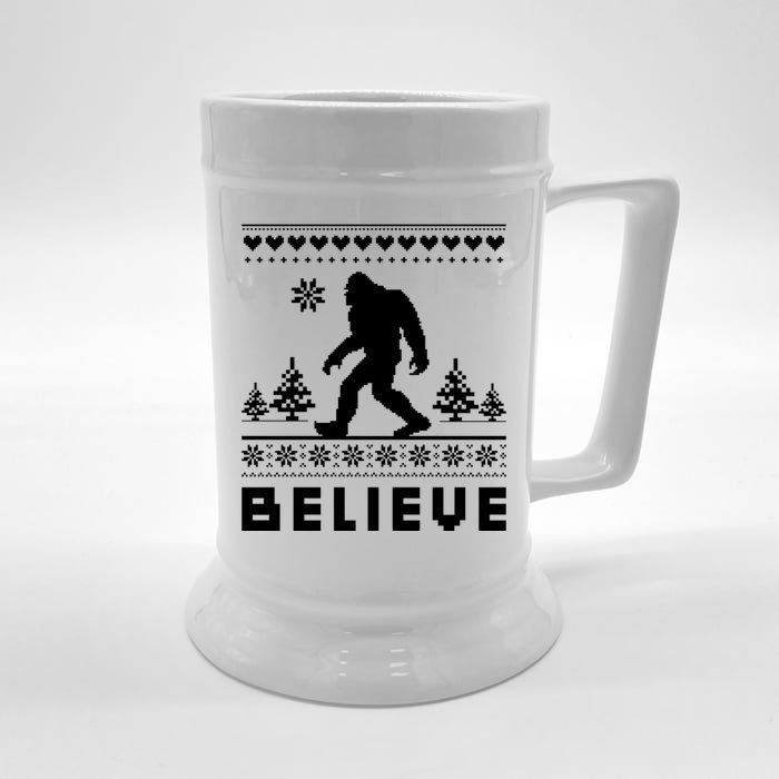 Bigfoot Believe Ugly Christmas Sweater Sasquatch Front & Back Beer Stein