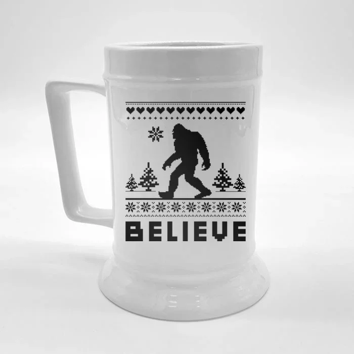 Bigfoot Believe Ugly Christmas Sweater Sasquatch Front & Back Beer Stein