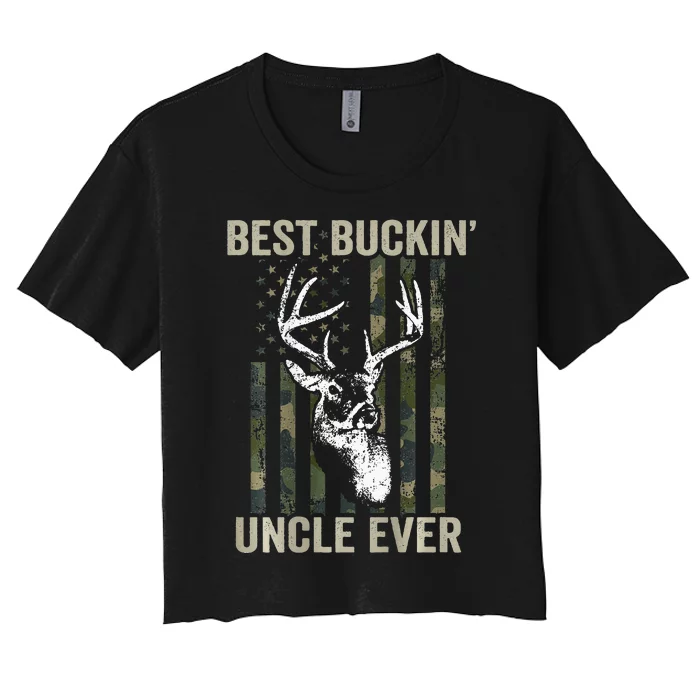 Best Buckin Uncle Ever Whitetail Buck Deer USA ON BACK Women's Crop Top Tee