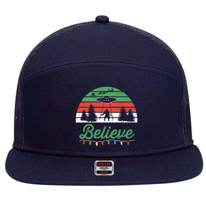 Bigfoot Believe Ufo Aliens Santa Claus Reindeer Christmas Great Gift 7 Panel Mesh Trucker Snapback Hat