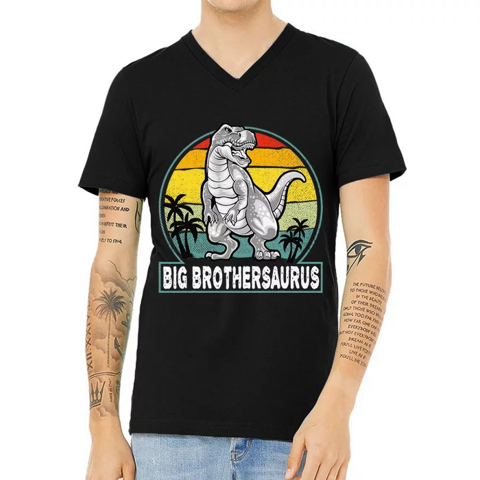 Big Brothersaurus Vintage T Rex Dinosaur Big Brother Saurus V-Neck T-Shirt