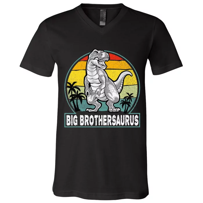 Big Brothersaurus Vintage T Rex Dinosaur Big Brother Saurus V-Neck T-Shirt