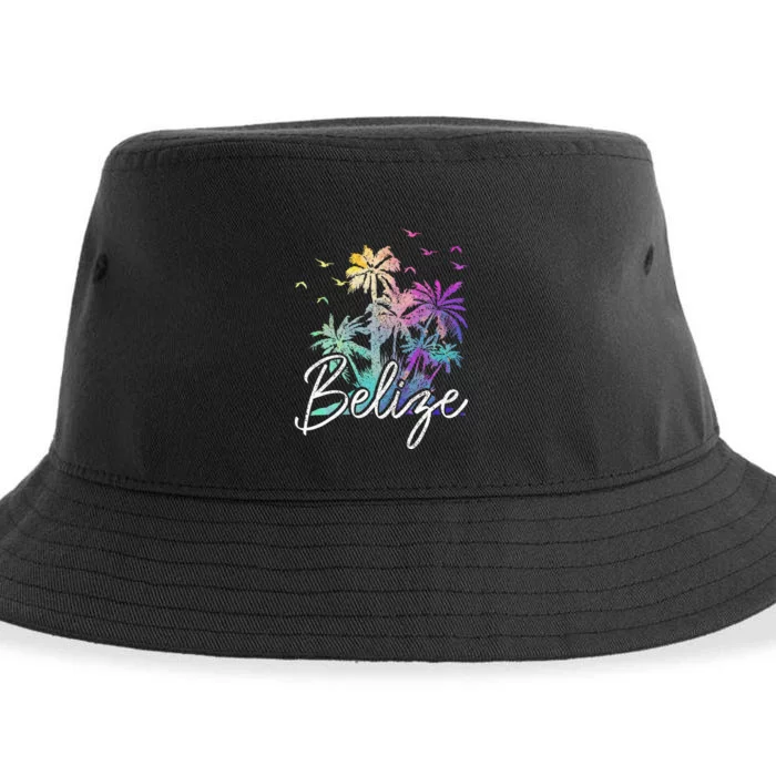 Belize Beach Vintage Palm Trees Vacation Sustainable Bucket Hat