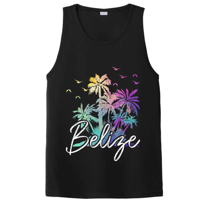 Belize Beach Vintage Palm Trees Vacation Performance Tank