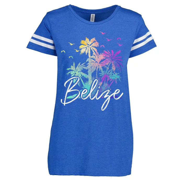 Belize Beach Vintage Palm Trees Vacation Enza Ladies Jersey Football T-Shirt