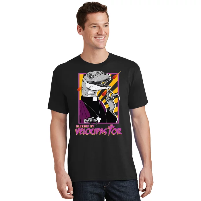 Bless By Velocipastor Cool Dinosaur Parish Priest T-Shirt