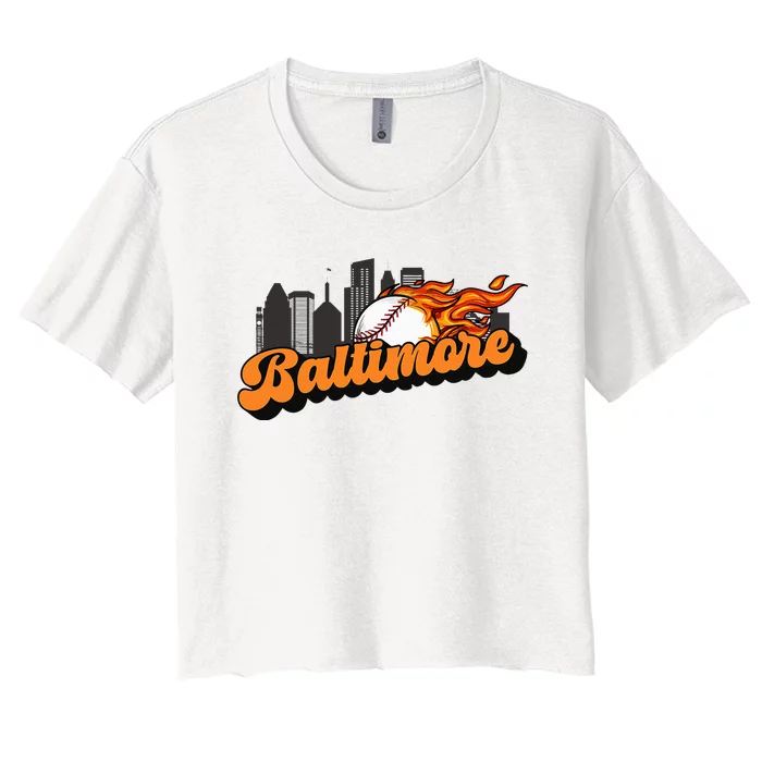 Baltimore Baseball Vintage City Skyline Women's Crop Top Tee