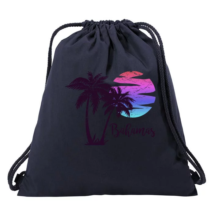 Bahamas Beach Vacation Trip Retro Vintage Sunset Graphic Gift Drawstring Bag