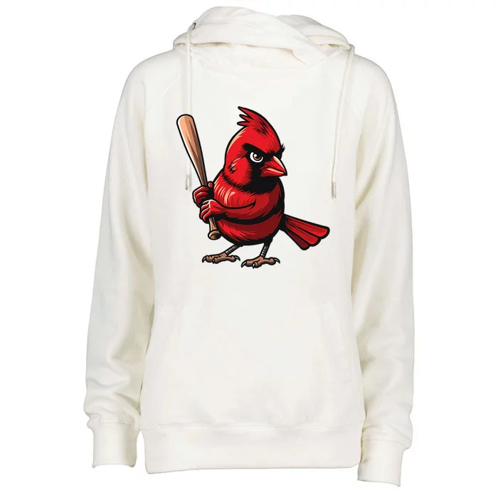 Baseball Bird Vintage Retro Baseball Sports Fan Cardinal Womens Funnel Neck Pullover Hood