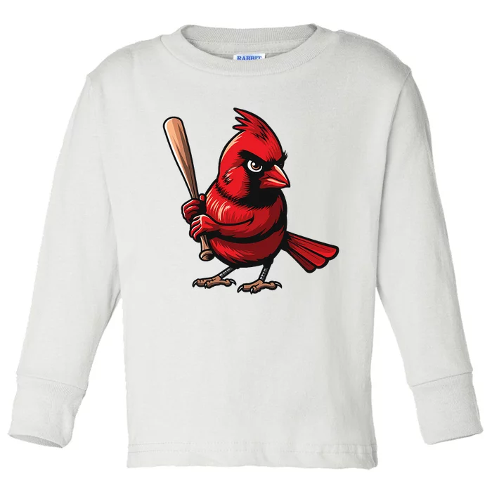 Baseball Bird Vintage Retro Baseball Sports Fan Cardinal Toddler Long Sleeve Shirt