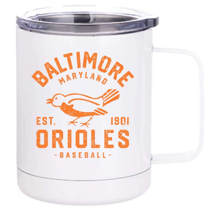 Batimore Baseball Vintage Front & Back 12oz Stainless Steel Tumbler Cup