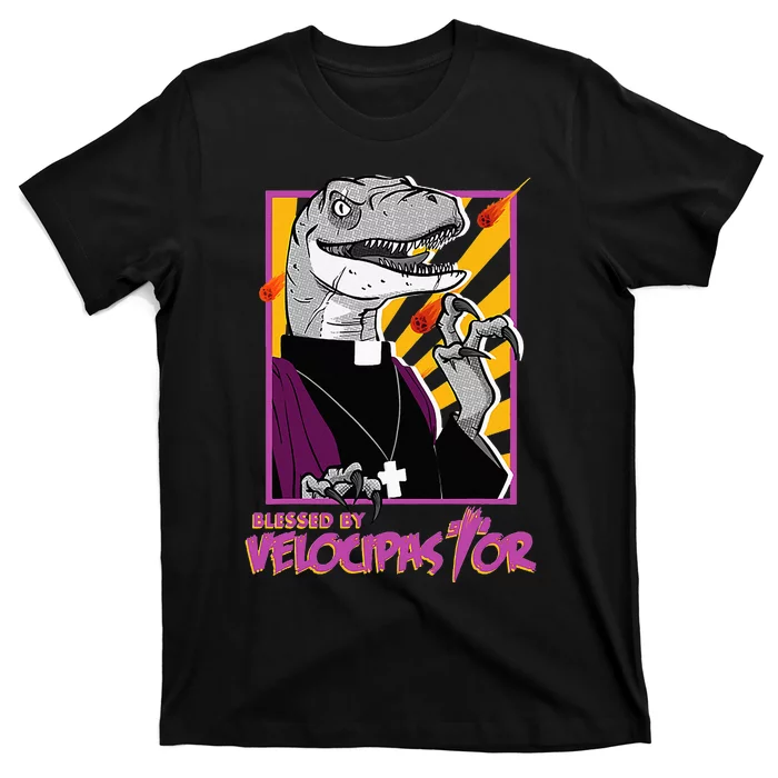 Bless By Velocipastor Cool Dinosaur Parish Priest T-Shirt