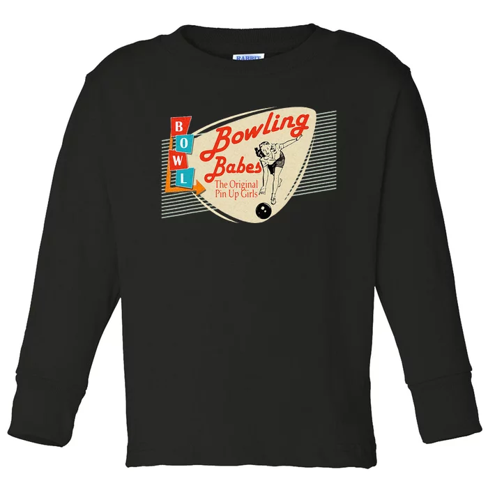 Bowling Babes Vintage Retro Matching Bowling Team Toddler Long Sleeve Shirt