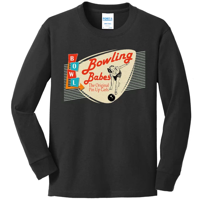 Bowling Babes Vintage Retro Matching Bowling Team Kids Long Sleeve Shirt