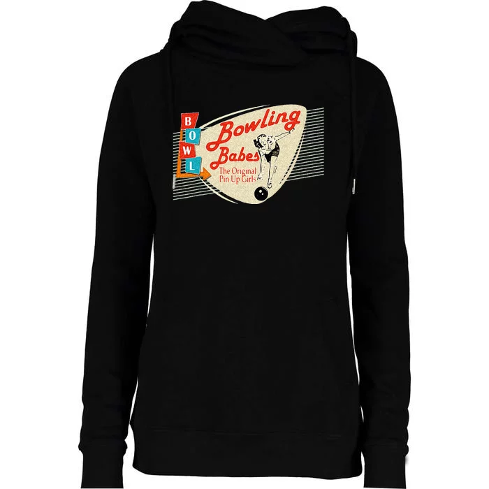 Bowling Babes Vintage Retro Matching Bowling Team Womens Funnel Neck Pullover Hood