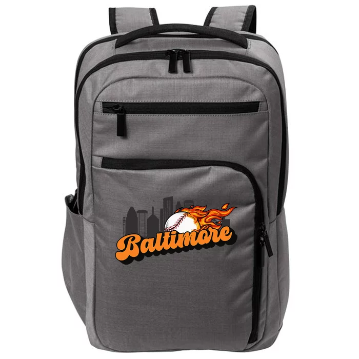 Baltimore Baseball Vintage City Skyline Retro Baseball Lover Impact Tech Backpack