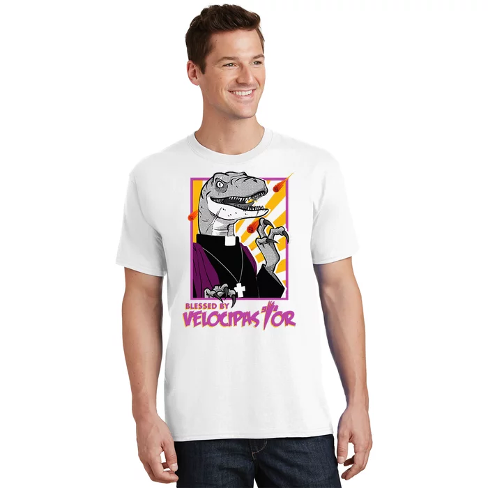 Bless By Velocipastor Cool Dinosaur Parish Priest T-Shirt