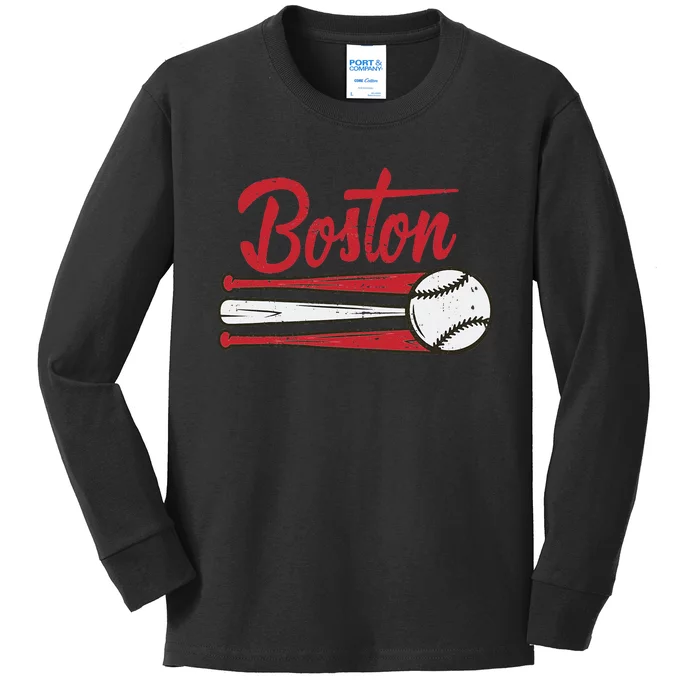 Boston Baseball Vintage Distressed Met At Gameday Kids Long Sleeve Shirt