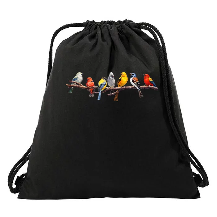 Backyard Bird Watching Watcher Birder Songbirds On A Branch Drawstring Bag