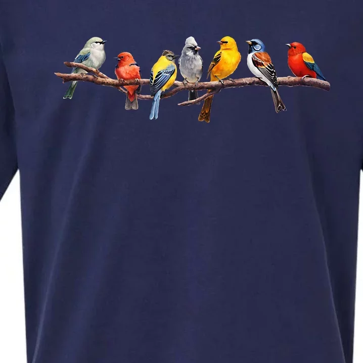 Backyard Bird Watching Watcher Birder Songbirds On A Branch Sueded Cloud Jersey T-Shirt