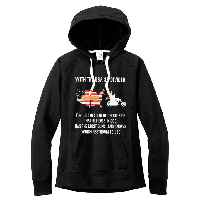 Bigfoot Biker With The Usa So Divided Women's Fleece Hoodie