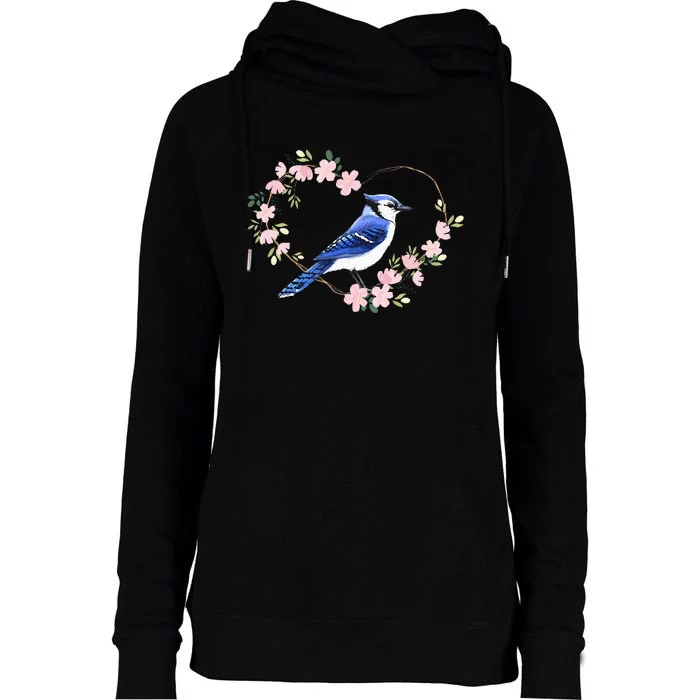 Bird Bird Watching Bird Watcher Birder Blue Jay Flower Heart Womens Funnel Neck Pullover Hood