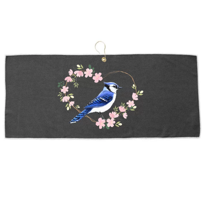 Bird Bird Watching Bird Watcher Birder Blue Jay Flower Heart Large Microfiber Waffle Golf Towel