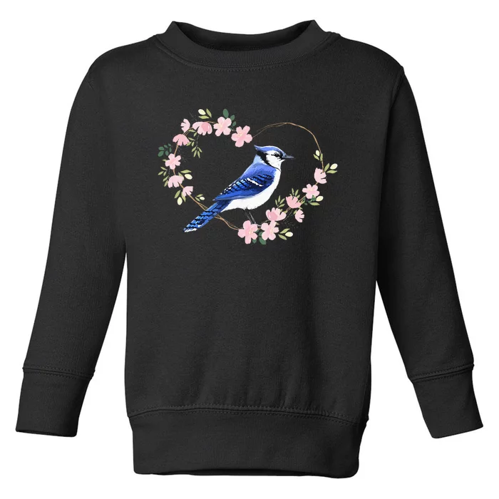 Bird Bird Watching Bird Watcher Birder Blue Jay Flower Heart Toddler Sweatshirt