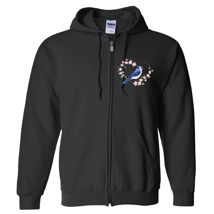 Bird Bird Watching Bird Watcher Birder Blue Jay Flower Heart Full Zip Hoodie