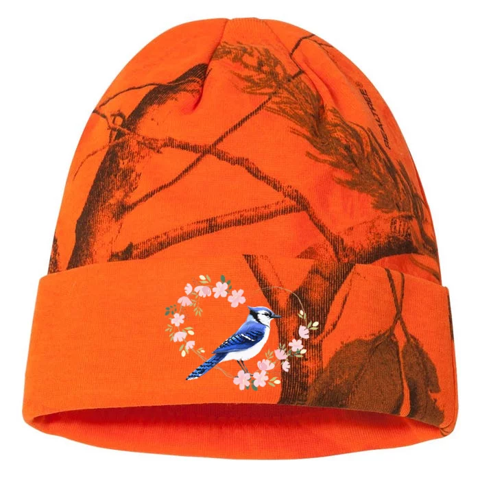 Bird Bird Watching Bird Watcher Birder Blue Jay Flower Heart Kati - 12in Camo Beanie