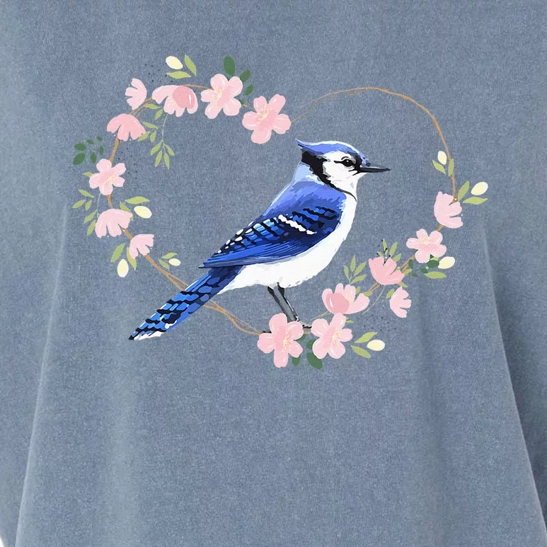 Bird Bird Watching Bird Watcher Birder Blue Jay Flower Heart Garment-Dyed Women's Muscle Tee