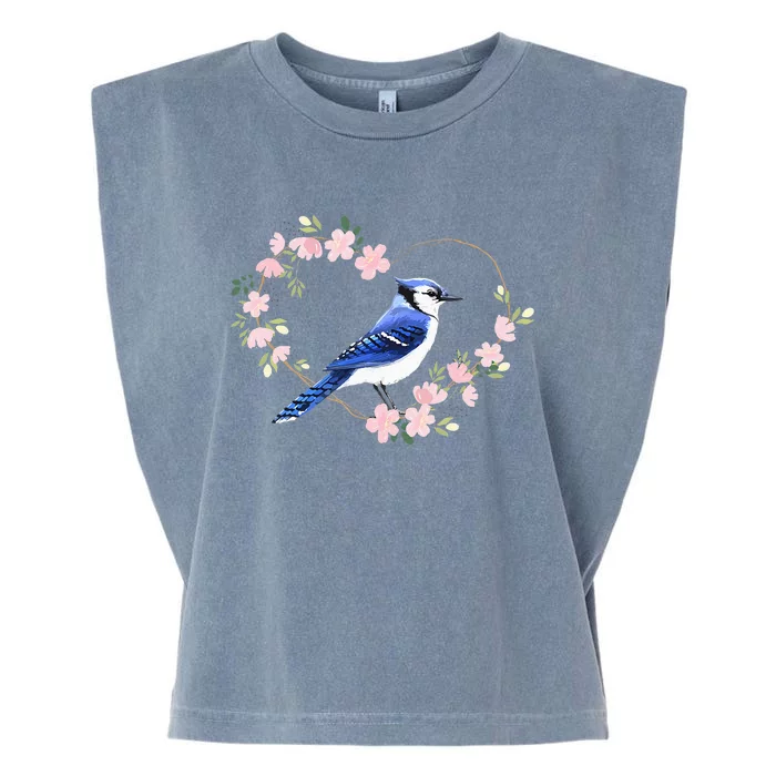 Bird Bird Watching Bird Watcher Birder Blue Jay Flower Heart Garment-Dyed Women's Muscle Tee