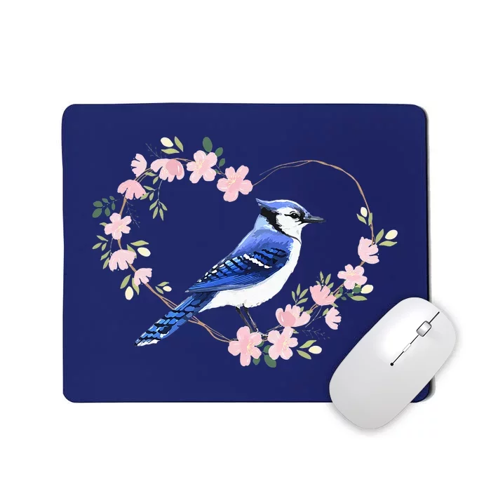 Bird Bird Watching Bird Watcher Birder Blue Jay Flower Heart Mousepad