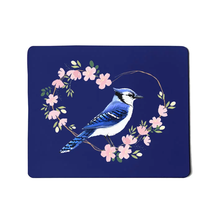 Bird Bird Watching Bird Watcher Birder Blue Jay Flower Heart Mousepad