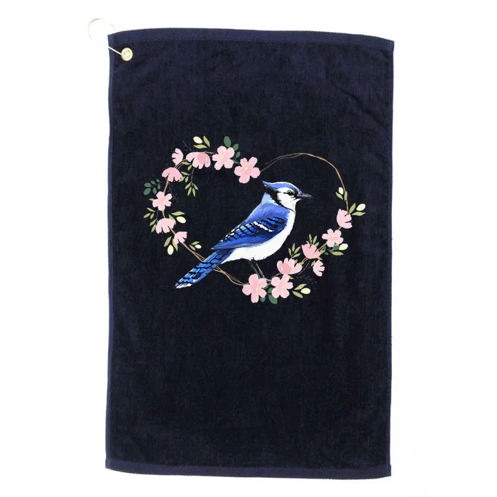 Bird Bird Watching Bird Watcher Birder Blue Jay Flower Heart Platinum Collection Golf Towel