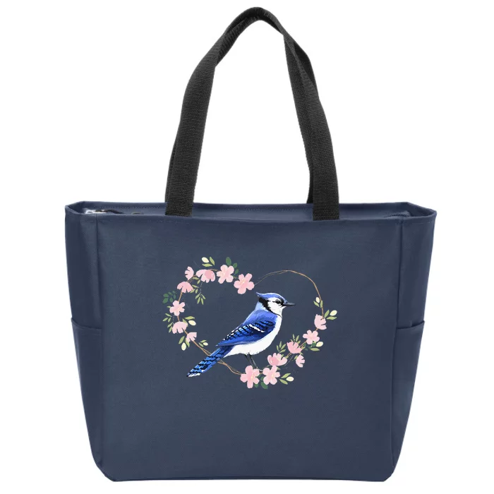 Bird Bird Watching Bird Watcher Birder Blue Jay Flower Heart Zip Tote Bag