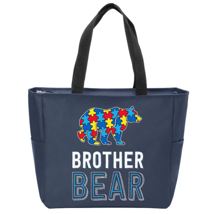 Brother Bear World Autism Awareness Day Family Puzzle Piece Zip Tote Bag