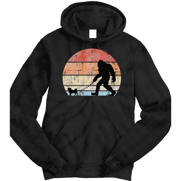 Bigfoot Bigfoot Walks Pug Retro Bigfoot Pug Tie Dye Hoodie