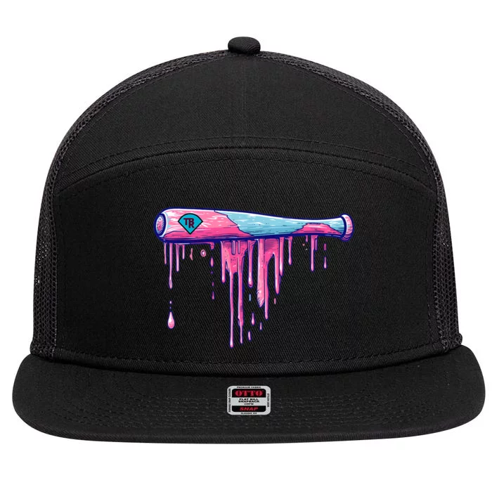 Baseball Bat With Sprinkles Drip 7 Panel Mesh Trucker Snapback Hat