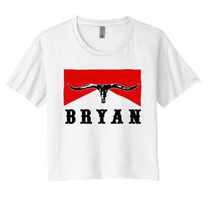 Bryan Bullhead Western Cowboy Cow Skull Women's Crop Top Tee