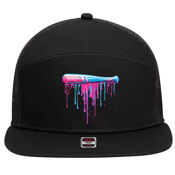 Baseball Bat With Sprinkles Drip Gift 7 Panel Mesh Trucker Snapback Hat