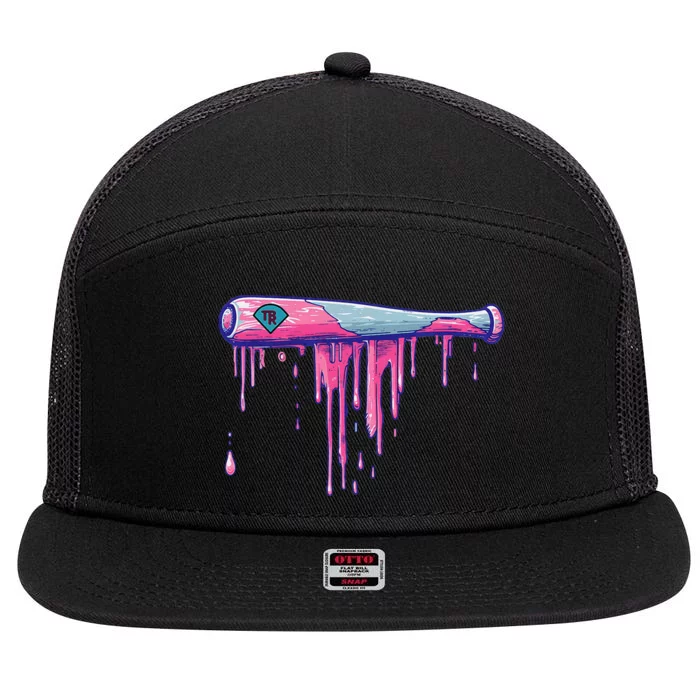 Baseball Bat With Sprinkles Drip 7 Panel Mesh Trucker Snapback Hat