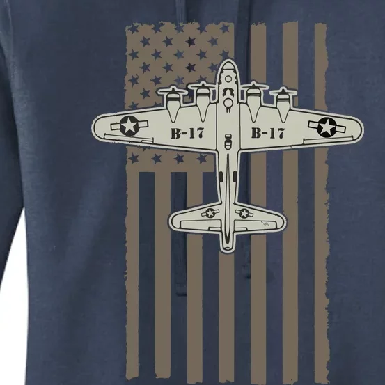 B17 Bomber WW2 Plane Aircraft USA Flag Veteran Pilot Gift Women's Pullover Hoodie